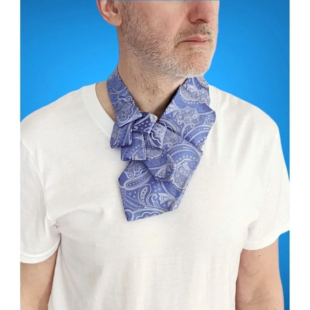 Ogsplosh Blue Paisley Unisex Ascot Scarf Handcrafted From Repurposed Necktie NEW